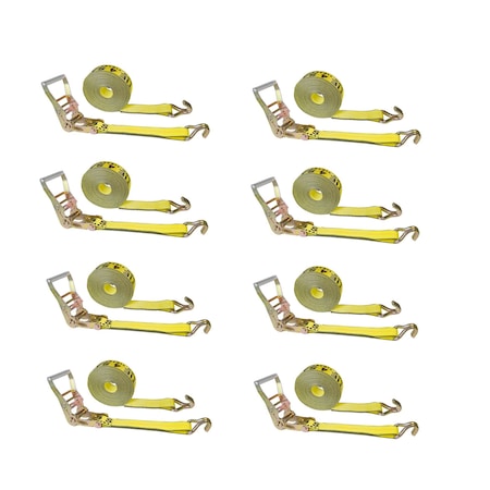 Tie 4 Safe 2" x 30' Ratchet Tie Downs w/ J Wire Hooks, WLL: 3, 333 lbs. , PK8 RT04C-530-W5-Y-8